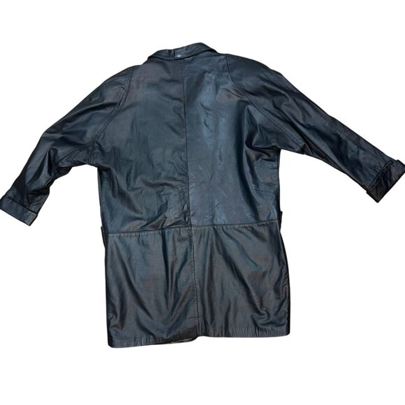 Izzi Womens VTG Leather Trench Coat Size M Black Film Noir Mafia - Picture 2 of 8